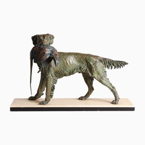 Jules Moigniez, Cane da caccia con fagiano, inizio XX secolo, scultura in zinco