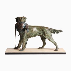 Jules Moigniez, Perro de caza con faisán, Principios del siglo XX, Escultura de zinc