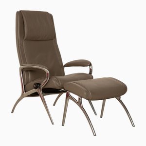 James Leather Armchair in Taupe Gray with Stool from Stressless