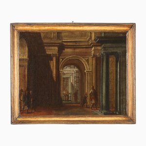 Glimpse of Architecture with Figures, Oil on Canvas
