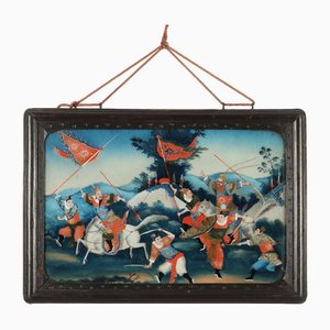 Chinese Painting Under Glass Depicting Battle Scene