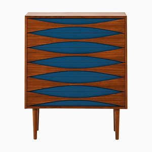 Scrivania in teak e lacca blu attribuita ad Arne Vodder, anni '50