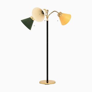 Floor Lamp in Brass, Black Metal and Original Shades attributed to Josef Frank, 1938