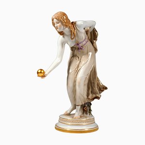 Art Nouveau Young Lady Ball Player Figurine attributed to Walter Schott for Meissen, 1900s