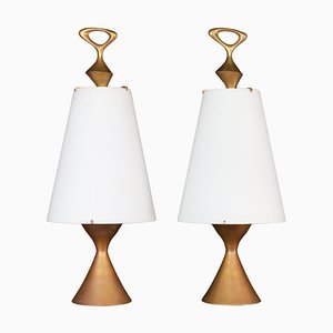 Patinated Brass Table Lamps attributed to Max Ingrand for Fontana Arte, Italy, 1956, Set of 2
