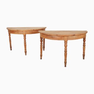 Fruitwood Demi Lune Console Tables, Set of 2