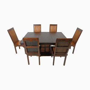Chaises de Salle à Manger Mid-Century en Bambou avec Table, 1960s, Set de 7