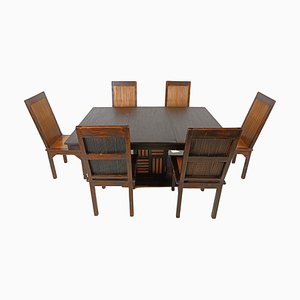 Mid-Century Esszimmerstühle aus Bambus mit hoher Rückenlehne und Tisch, 1960er, 7 . Set
