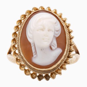 Vintage 9K Yellow Gold Shell Cameo Ring, 1960s