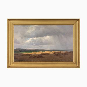Alfred Broge, Coastal Landscape with Rain, Early 20th Century, Oil Painting