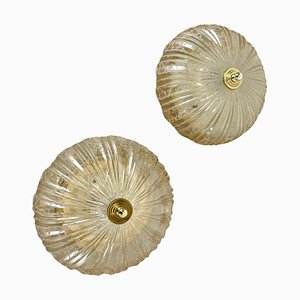 German Textured Amber Glass Wall Lights, 1970s, Set of 2