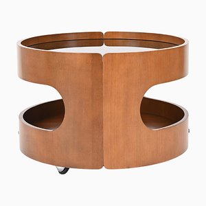 Mid-Century Italian Bent Plywood Coffee Table with Wheels attributed to Molteni, 1970s