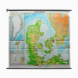 Vintage Mural Map or Wall Chart of North Atlantic, 1970s