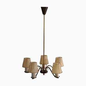 Lampadario Mid-Century moderno a cinque braccia in ottone, Svezia, anni '50