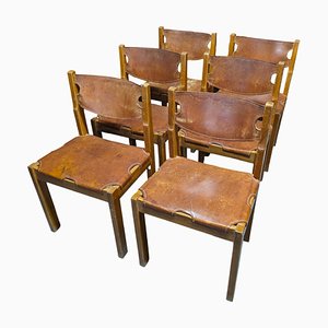Leather and Elm Chairs from Maison Regain, Set of 6