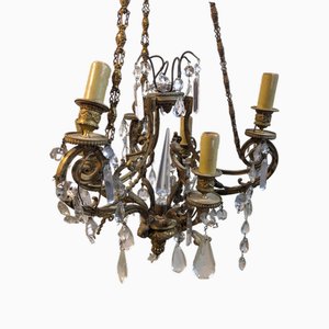 Lámpara de araña de bronce con borlas, siglo XIX
