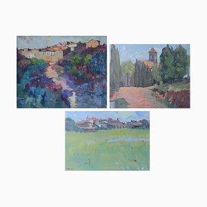 Landscapes, Oil Paintings, Framed, Set of 3