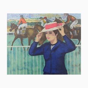 François Gall, Pferderennen in Auteuil: Dame mit Hut, Tinte auf Papier