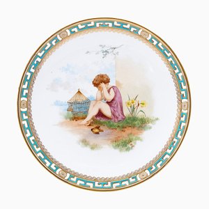 Plato de porcelana reticulada pintado a mano, siglo XIX