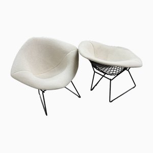 Sedie Diamond nr. 421 nere con rivestimento bianco sporco di Harry Bertoia per Knoll, anni '80, set di 2