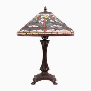 Lámpara de mesa con forma de libélula estilo Tiffany de vitral, años 80