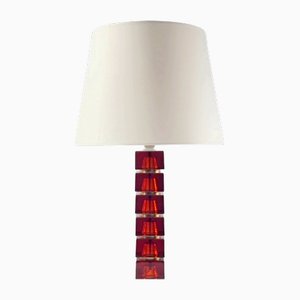 Large Mid-Century Scandinavian Glass & Brass Table Lamp attributed to Carl Fagerlund for Orrefors, Sweden, 1960s