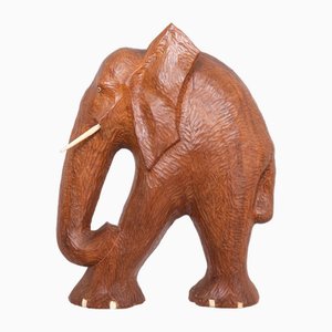 Accroche Murale Éléphant en Bois, Asie, 1960s