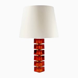 Large Mid-Century Scandinavian Glass & Brass Table Lamp attributed to Carl Fagerlund for Orrefors, Sweden, 1960s
