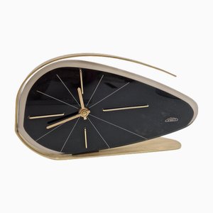 Vintage Black Clock in Brass and Plastic by Prim, 1950