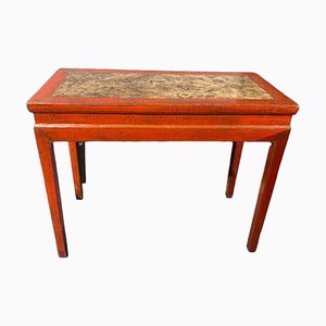 Table Console Antique avec Plateau en Marbre Peint en Rouge