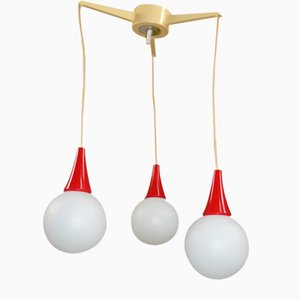 Lampe Cascade Ball en Verre Givré à 3 Flammes Blanche et Rouge