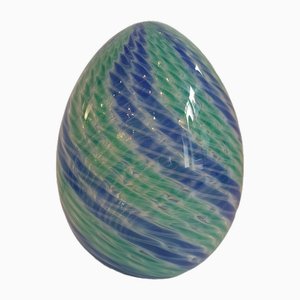 Egg-Shaped Sculpture in Blue-Green Banded Glass by Archimede Seguso, Murano, Italy, 1970s
