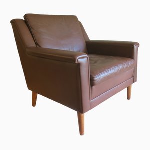 Fauteuil Mid-Century en Cuir Marron, Danemark, 1960s