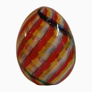 Egg-Shaped Sculpture in Red, Yellow, Blue and Green Banded Glass by Archimede Seguso, Murano, Italy, 1970s