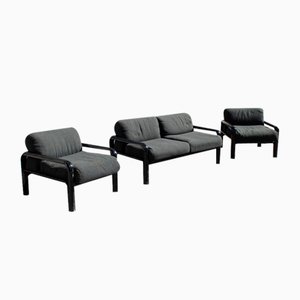 Sofa and Armchairs in Black by Gae Aulenti for Knoll Inc. / Knoll International, 1970s, Set of 3