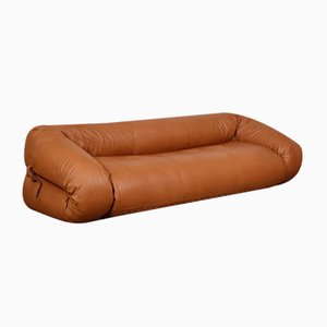 Amphibian Sofa Bed in Cognac Leather by Alessandro Becchi for Young People Collection, Italy, 1971