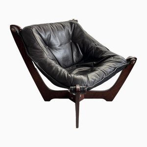 Brown Leather Luna Lounge Chair attributed to Odd Knutsen, 1970s