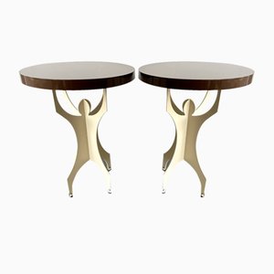 Italian Cream and Chocolate Lacquered Wood and Metal Character Side Tables, 2000s, Set of 2