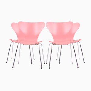 3107 Pink Chairs by Arne Jacobsen for Fritz Hansen, 1995, Set of 4