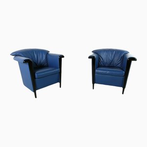 Blue Leather Armchairs by Durlet, 1990s, Set of 2