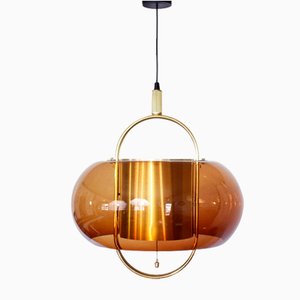 Space Age Acrylic Glass and Brass Ceiling Lamp from Temde Leuchten, 1970s