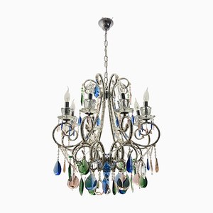 Crystal Beaded Multicolored Chandelier, 1980s
