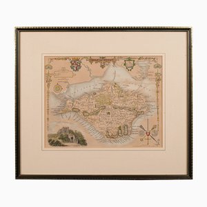 Antica litografia inglese Mappa dell'Isola di Wight