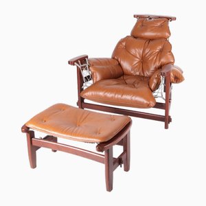 Leather and Rope Big Armchair and Ottoman, Set of 2