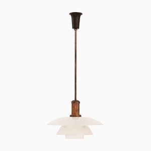 Ceiling Lamp in Copper-Plated Brass and Frosted Glass by Poul Henningsen, 1930s