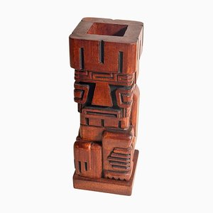 Wooden Tiki Totem Sculpture Pen Holder, 1960