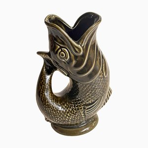 English Fish Pitcher in Green Grey, 1950