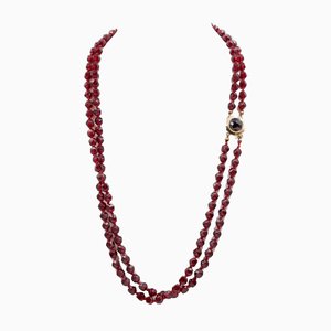 Vintage 14K Yellow Gold Two-Strand Necklace with Garnets, 1960s