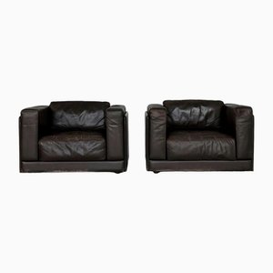 Brown Leather Armchairs from Durlet, Belgium, Set of 2