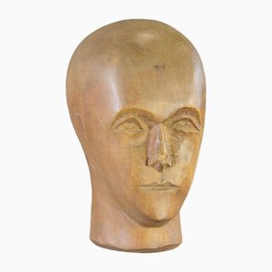 German Carved Wooden Milliners Head, 1890s